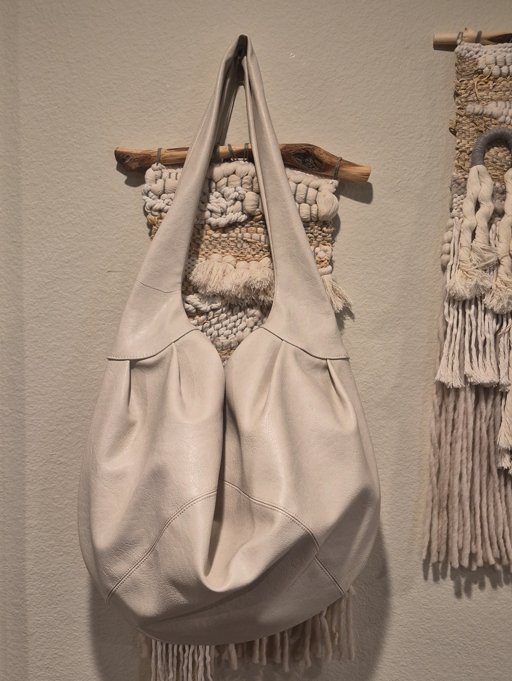 Free People Ivory Vegan Leather Slouchy Hobo Carryall Shoulder Crossbody Bag